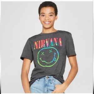 NIRVANA T-shirt size M short sleeves band graphic tee.  Color Gray